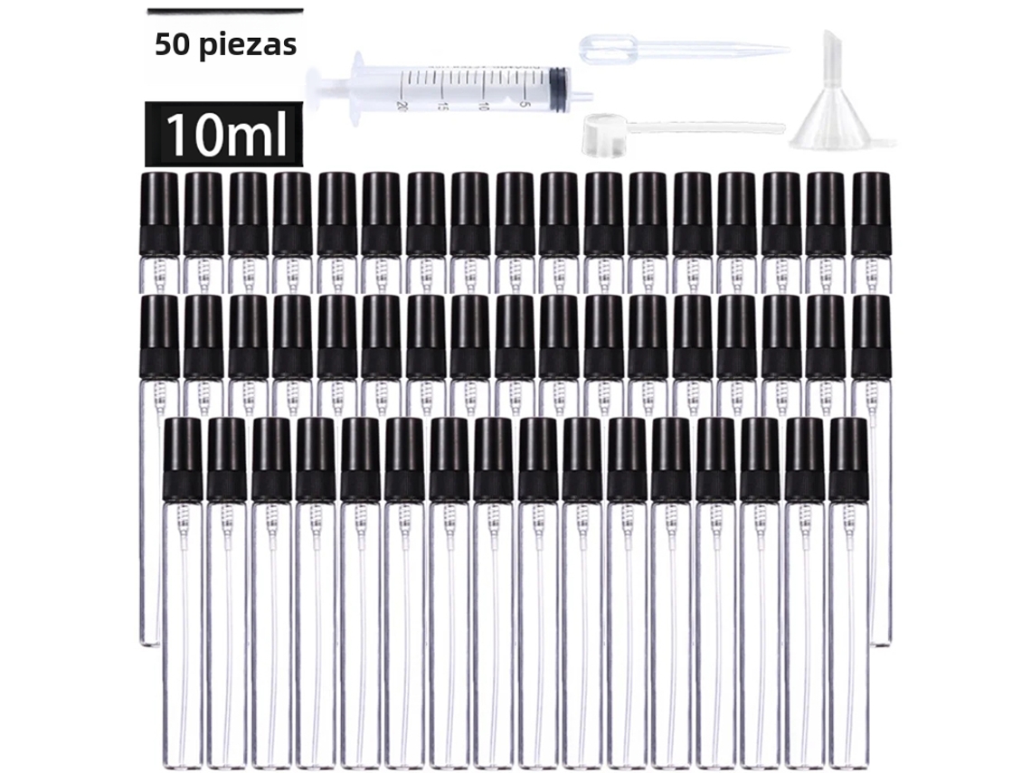 50 Botellas + 4 Accesorios, Botellas De Vidrio Espumado Rellenables De 10 Ml