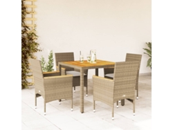 Juego de comedor de jardín de 5 piezas con cojines de mimbre de acacia beige de DKD Home Decor