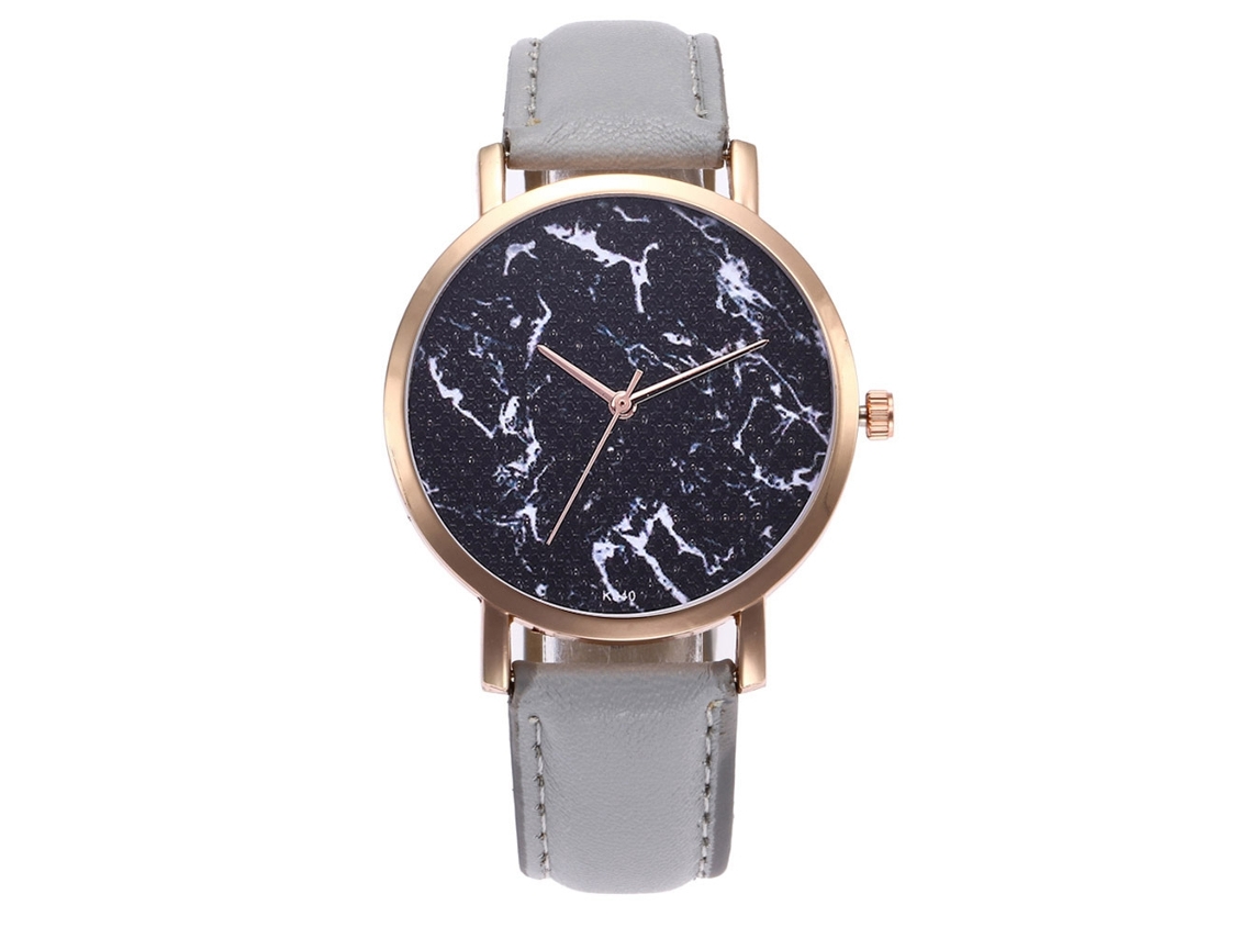 Reloj De Pareja Zhoulianfa Con Esfera De Mármol Negro Y Correa De Pu Gris.