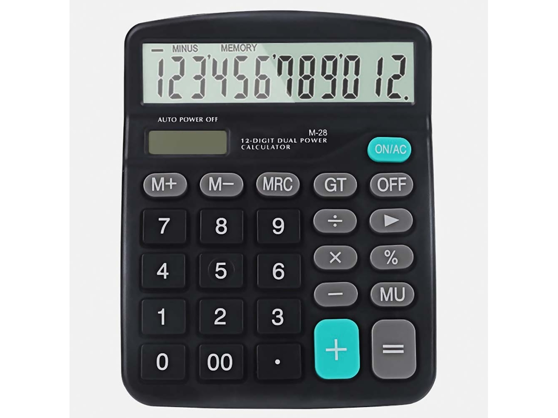 Calculadora Básica De Doble Fuente Con 12 Dígitos, Pantalla Lcd Grande Y Botones Táctiles Para Uso Portátil O De Sobremesa.