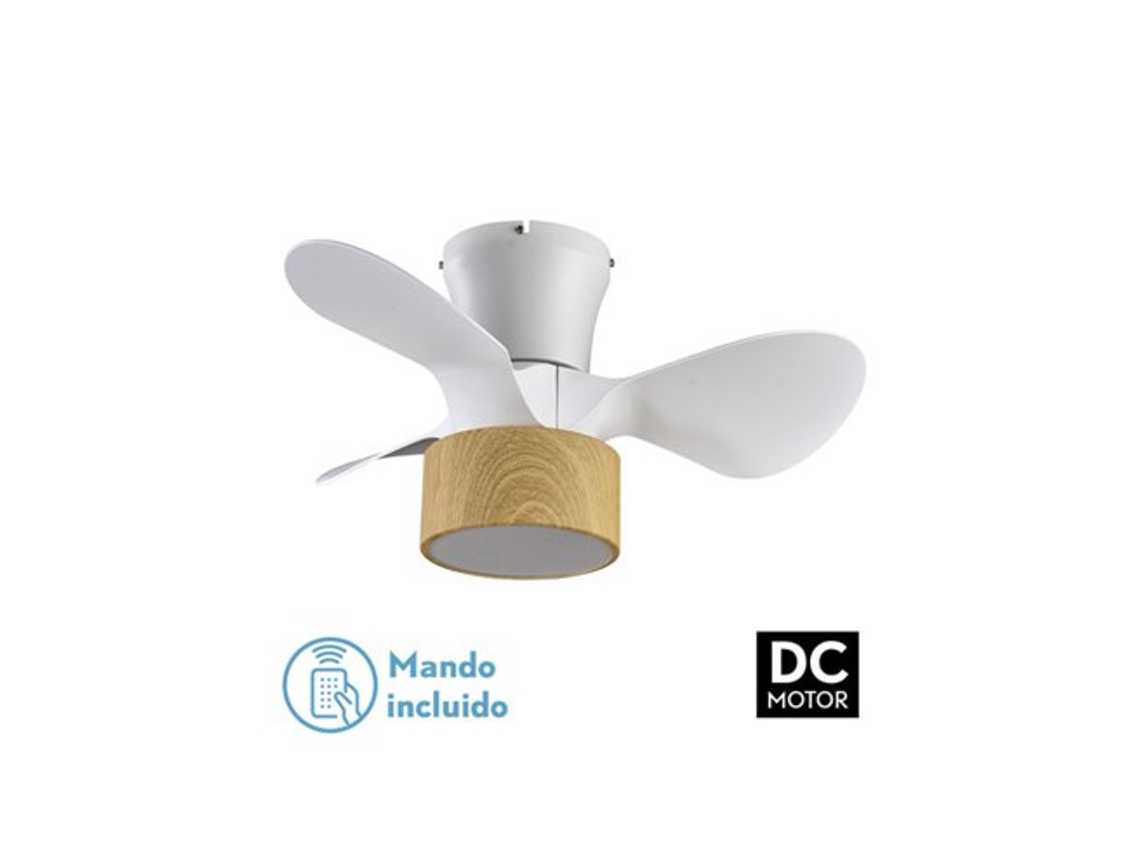 Ventilador DC 24w Kos Blanco/haya 3 Aspas 60d 6 velocidades 2390lm 3000-4500-6000k con remoto, Memoria Y Temporizador FABRILAMP