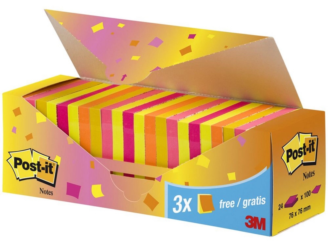 Bloc de Notas POST-IT® Adherentes Colores Neón (100 Hojas - 76 x 76 cm)