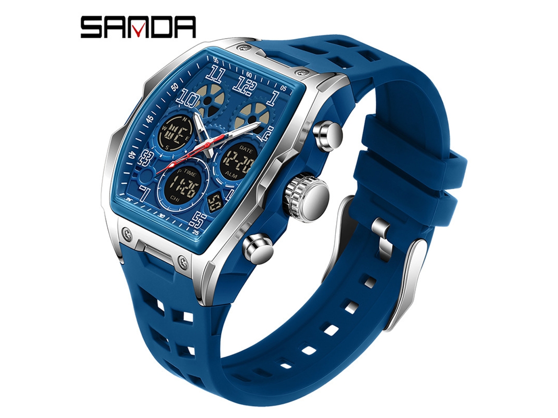 Reloj electrónico MDUG moderno, alarma luminosa, resistente al agua (azul y oro rosa).