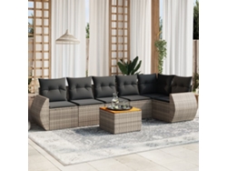 Conjunto de sofá de jardín de 7 piezas con cojines, mimbre gris, DKD Home Decor