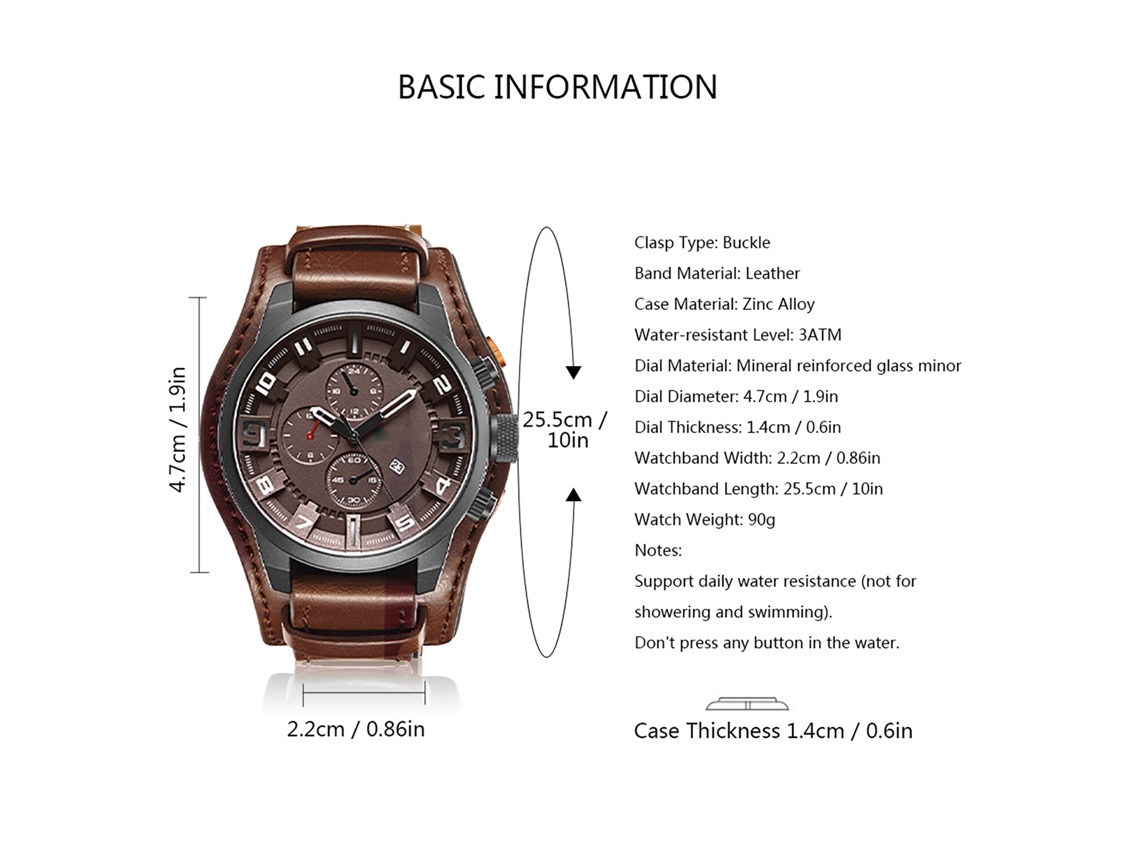 Reloj Hombre Curren 8225 De Cuarzo Con Correa De Cuero, Impermeable 30m, Dual Display