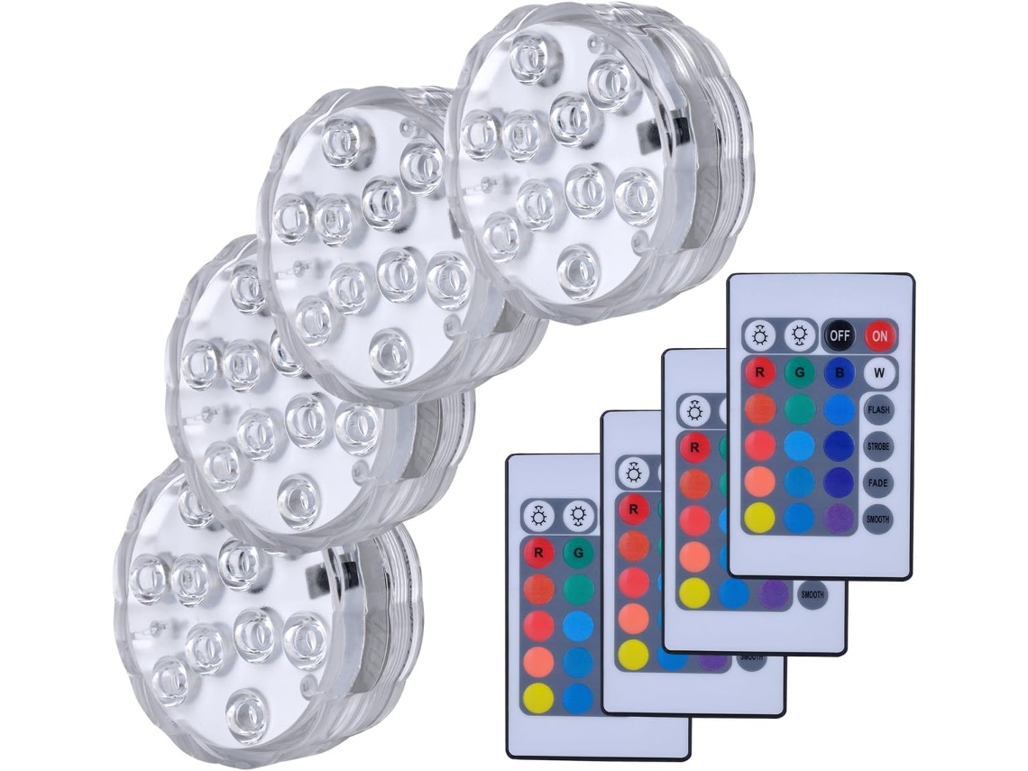 4 Luzes De Piscina Subaquáticas Led Com Controle Remoto (16 Cores)