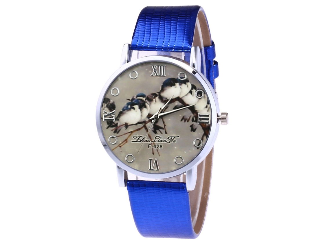 Reloj De Cuarzo Con Correa De Cuero Pu Unisex Zhoulianfa Dial Azul