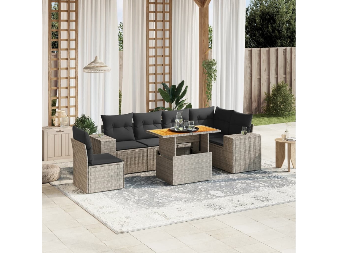 Conjunto de sofás de jardín de 7 piezas DKD Home Decor con cojines de mimbre gris