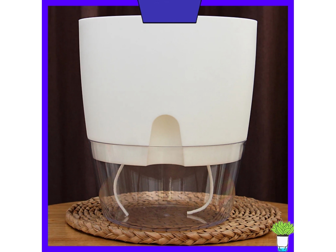 Maceta grande de plástico transparente blanca con autorriego para encimera
