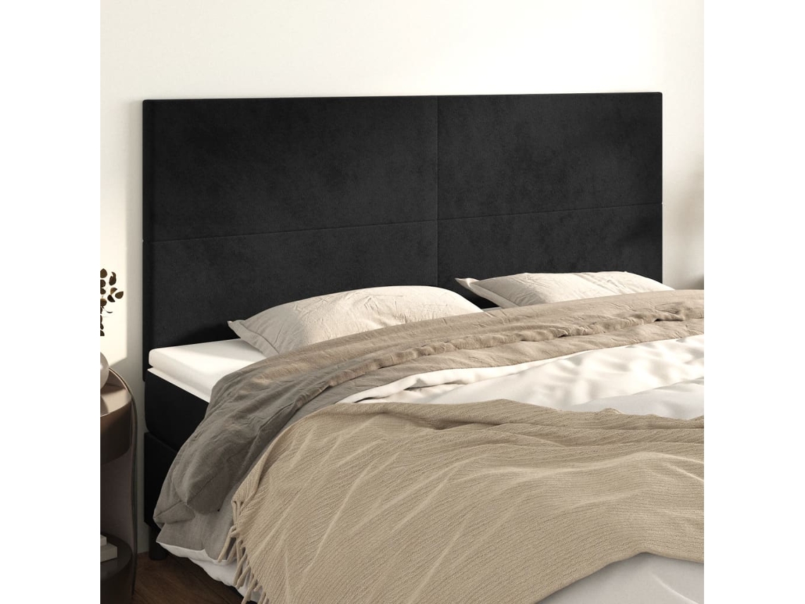 Cabeceros 4 Unidades De Terciopelo Negro 90x5x78/88 Cm