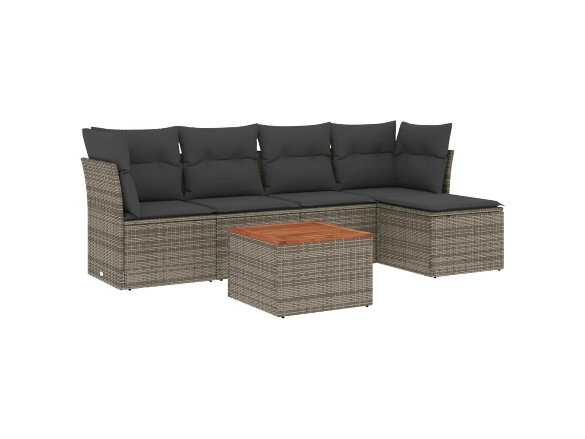 Conjunto 6 de muebles de jardín VIDAXL y cojines ratán sintético gris