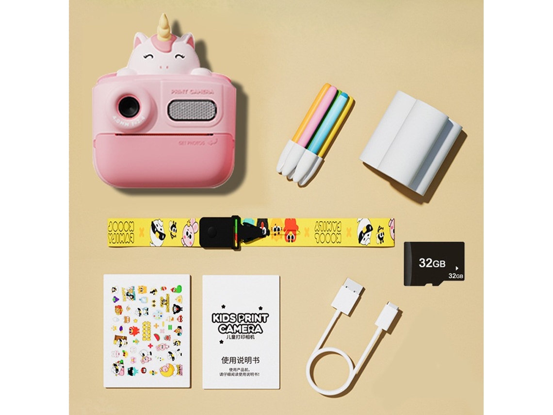 Cámara Compacta Para Niños, Unicornio Rosa Portátil Hd Slr 4800W (Tarjeta 32G) CHRUI