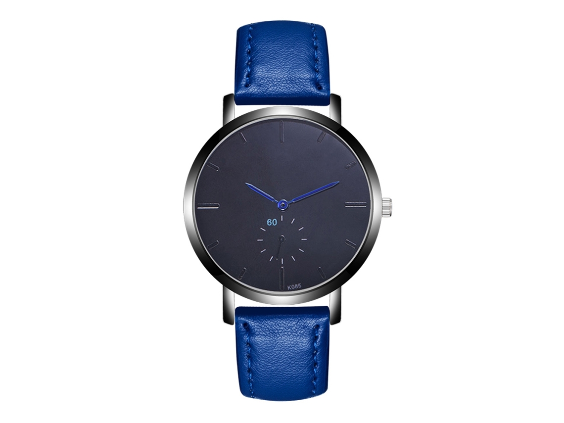 Reloj De Pulsera Analógico Redondo De Cuero Para Hombre Con Movimiento De Cuarzo, Estilo Ejecutivo, Azul.