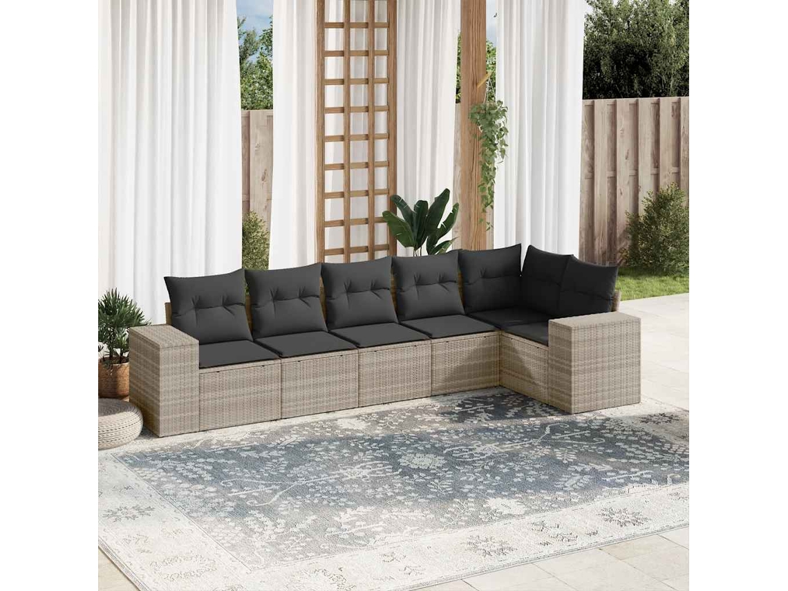 Conjunto de sofá de jardín DKD Home Decor con cojines, mimbre gris claro