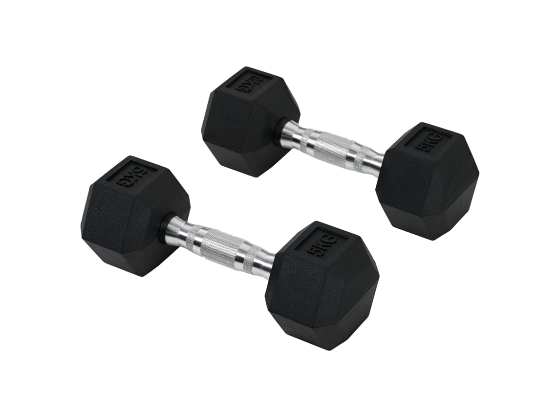 2 Mancuernas Hexagonales De 5 Kg Con Barra De Conexión