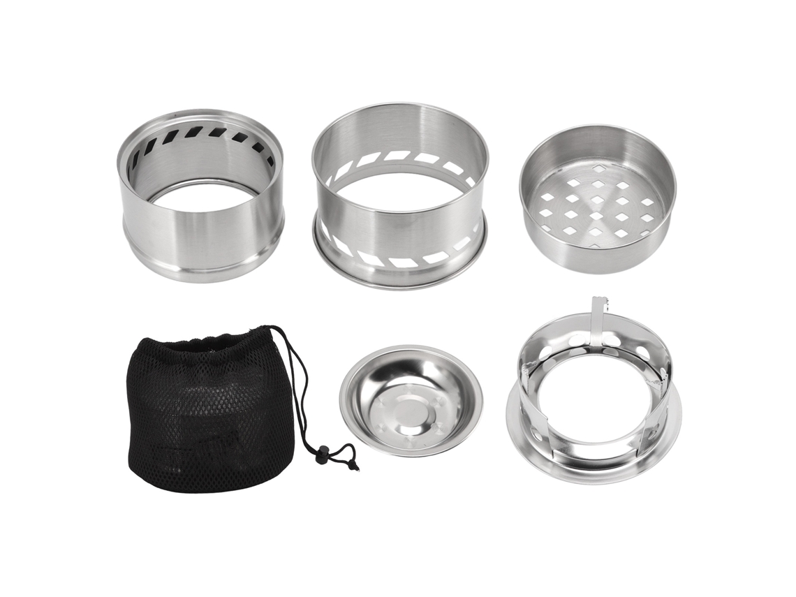Mini estufa de alcohol para acampar de acero inoxidable con bolsa de almacenamiento de pie alto