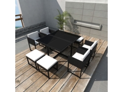 Juego de comedor para exteriores con cojines, mimbre sintético negro, Dkd Home Decor