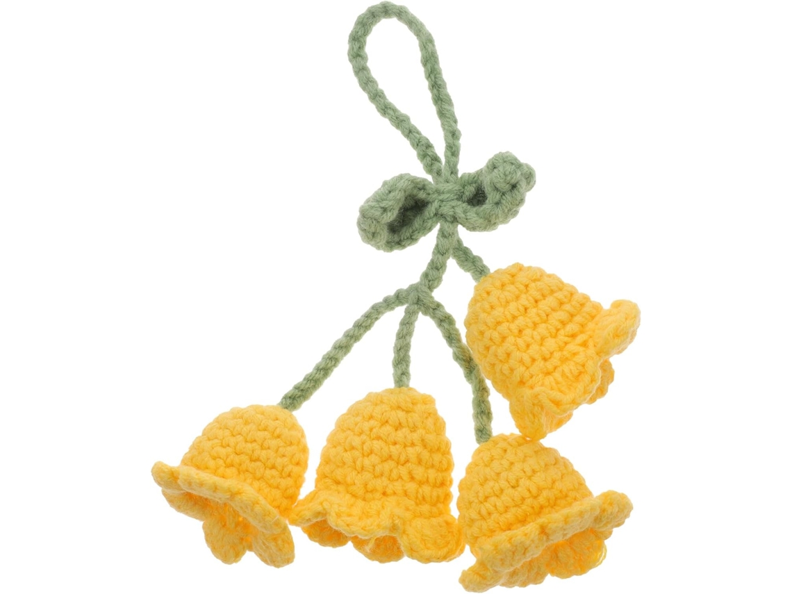 Accesorio Coche Mujer Colgante Lirio Amarillo Valles Tejido Crochet 4 Cabezas Decoración Espejo Retrovisor