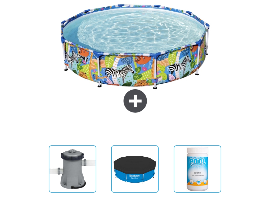 Piscina BESTWAY Round Steel Pro - 305 x 66 cm - Estampado Selva - Incluida Bomba - Cubrir - Cloro