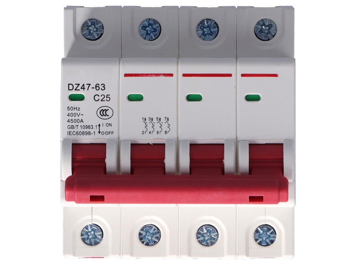 Disyuntor Miniatura 4p 25a Mcb Protección Contra Sobrecarga Y Cortocircuito 400v Residencial