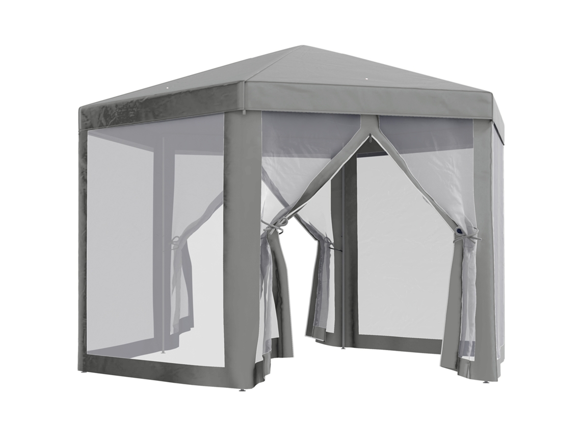Cenador/carpa hexagonal para fiestas, estilo acogedor, metal y poliéster, gris.