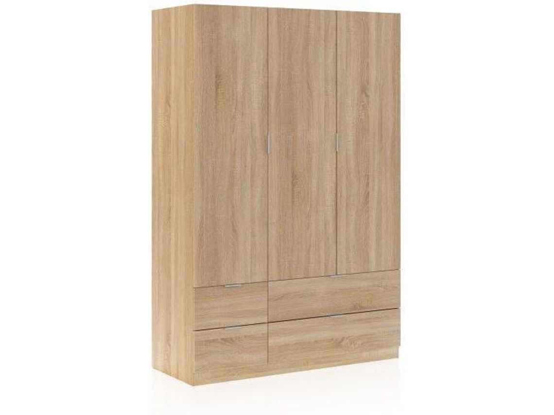 Armario Macan 3 Puertas Y 4 Cajones Roble Canadian 135 X 200 X 52 Cm