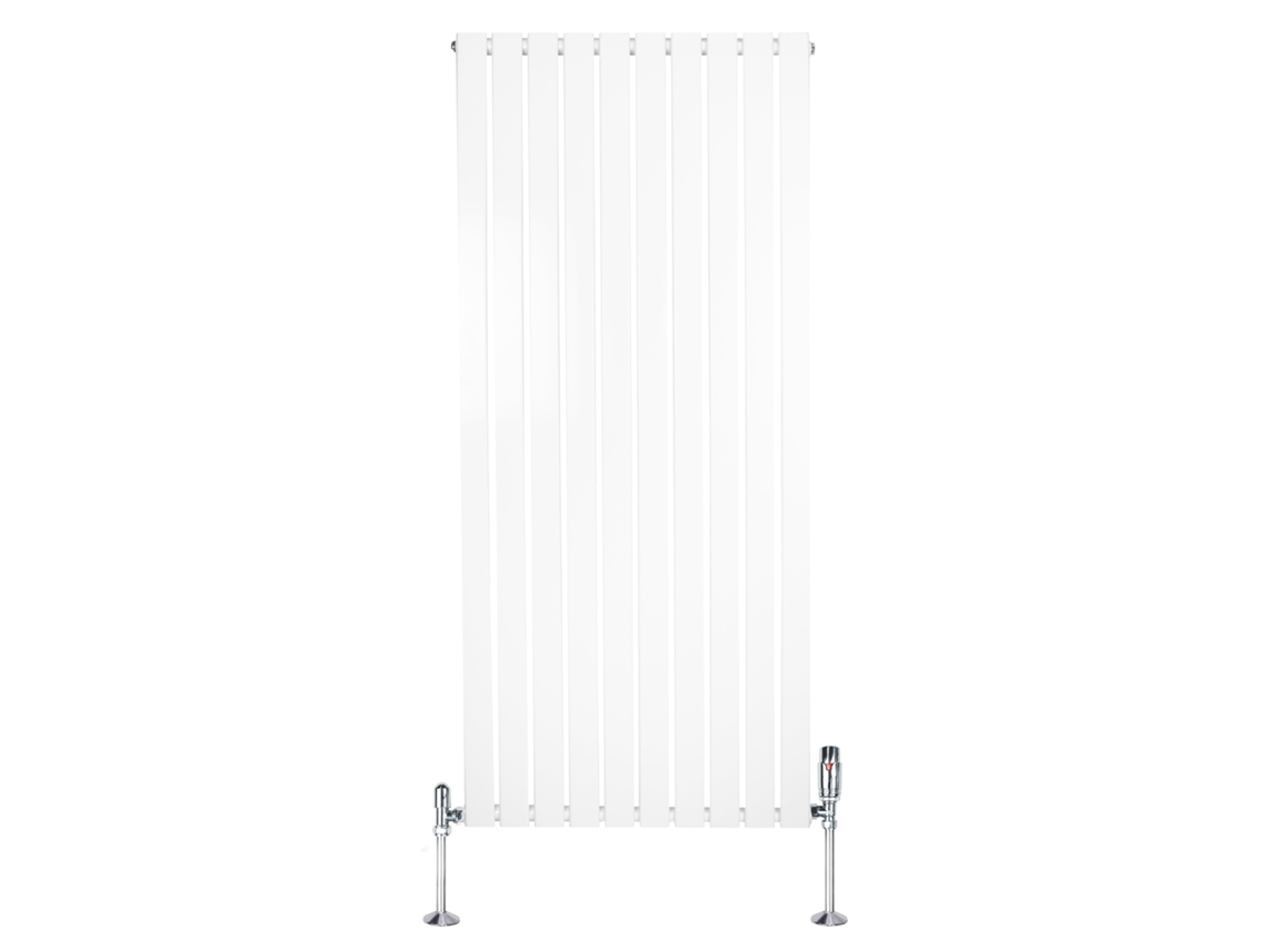 Radiador plano, columna simple, 1600x700 mm - Blanco, acero al carbono de 1,5 mm, 1568 W, alta eficiencia, válvulas termostáticas