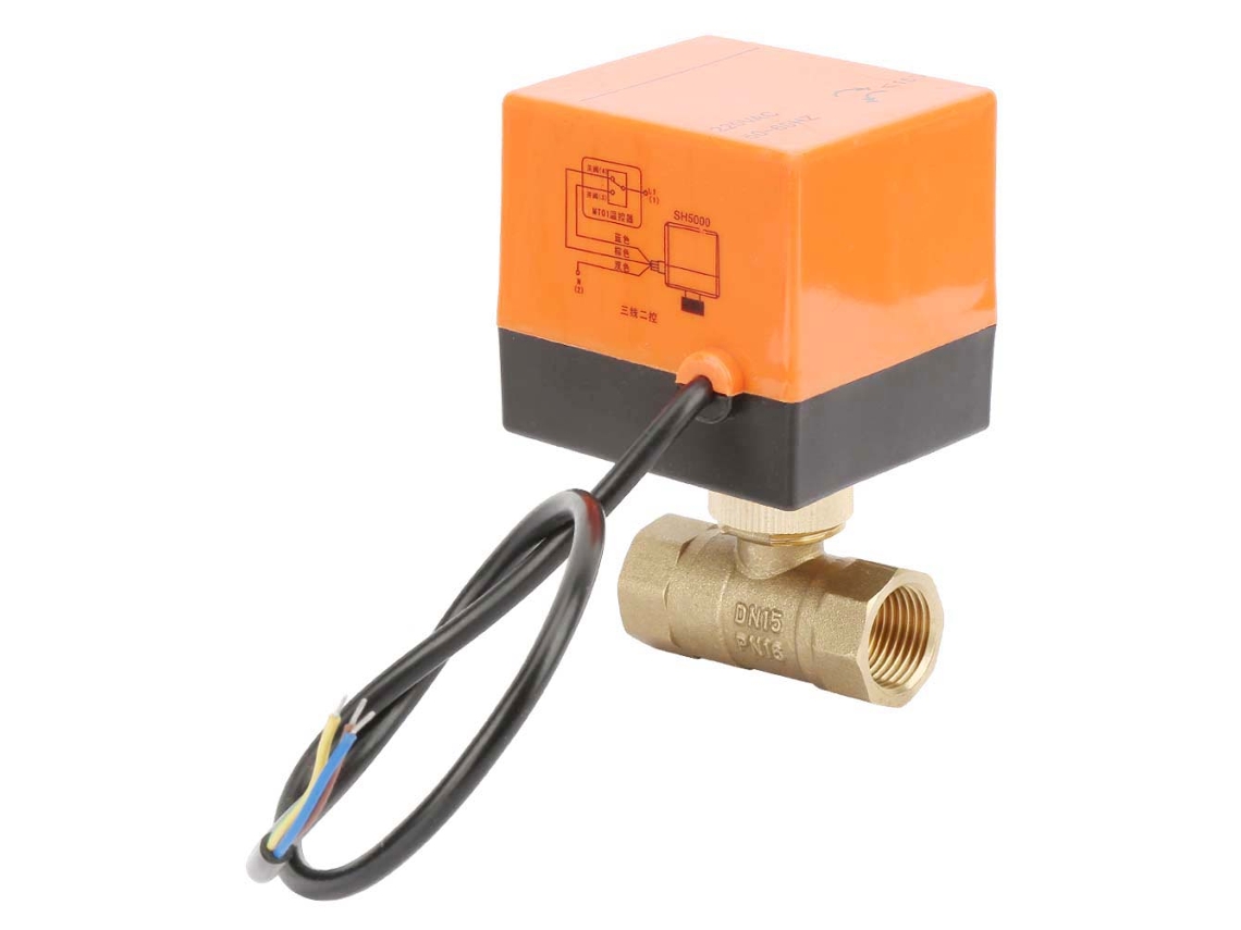 Válvula De Bola Motorizada De Latón Dn15 1/2" 3 Cables 2 Vías Ca 220v