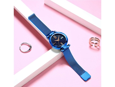 VEANXIN Relojes de pulsera para mujer con malla de acero inoxidable y hebilla magnética impermeable-Púrpura