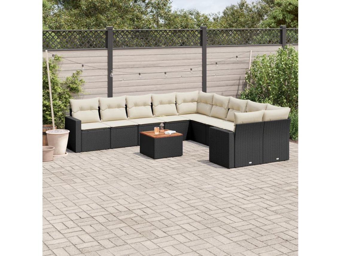 Conjunto de sofás de jardín de 11 piezas DKD Home Decor con cojines de mimbre negros