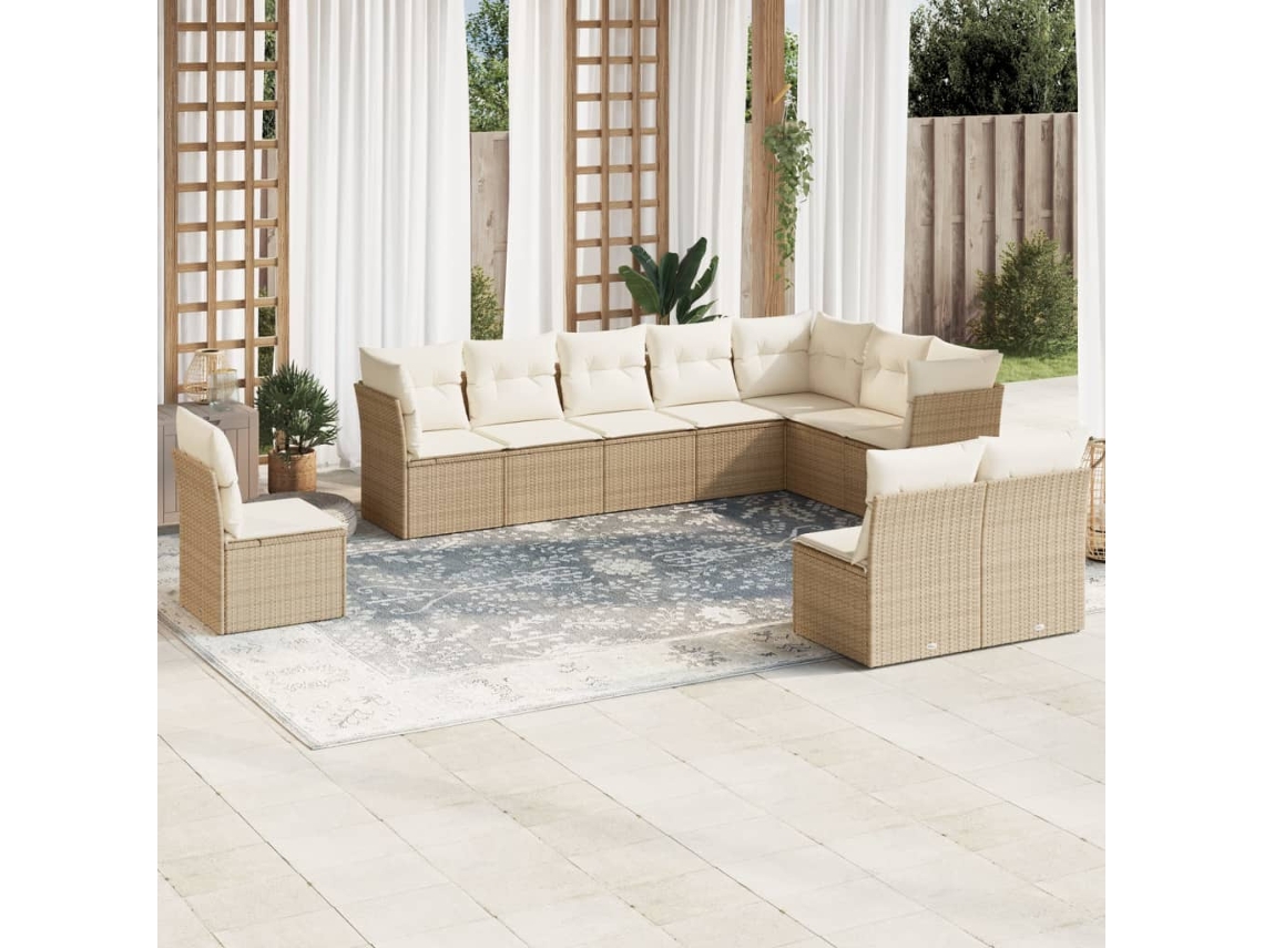 Conjunto de 10 sofás de jardín con cojines de mimbre beige de DKD Home Decor