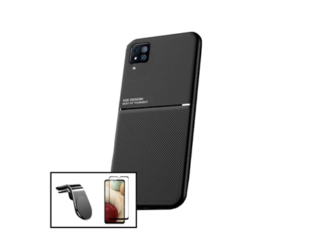 Kit Funda Magnetic Lux, 5D Full Cover y Soporte Magnético L Safe Driving Coche Samsung Galaxy M22 PHONECARE Negro