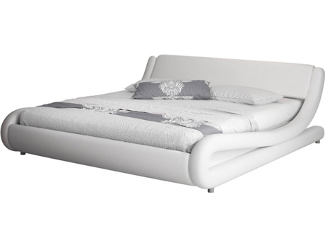 Cama Alessia MUEBLES BONITOS (Blanco - Polipiel - Compatible con Colchón 135x190 cm - con Somier elevatorio)