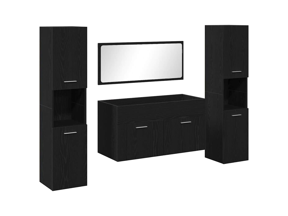 Juego De Muebles De Baño 4 Uds Roble Negro Madera De Ingeniería