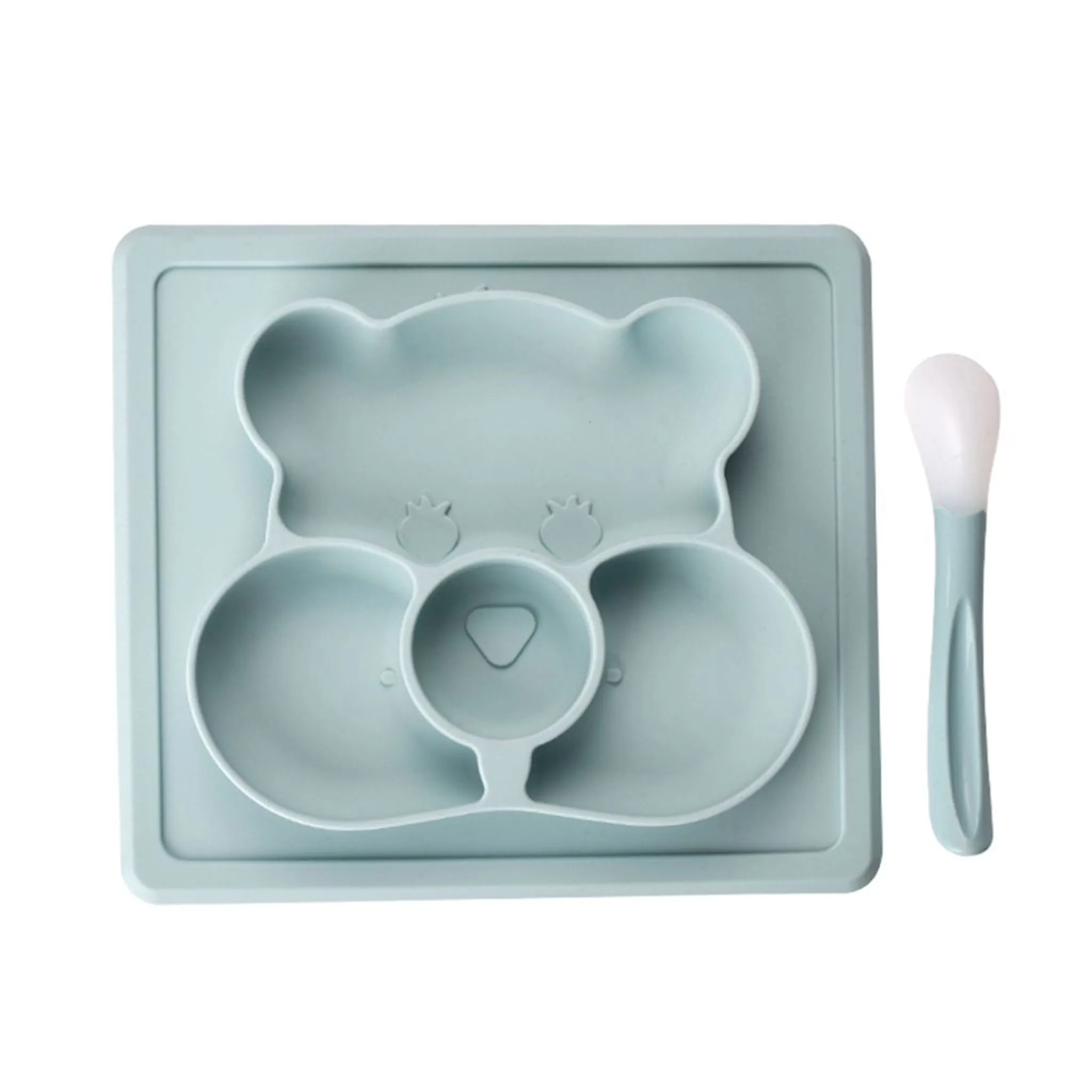 Platos de silicona para bebé, antideslizantes, con compartimentos, portátiles, sin BPA, color azul