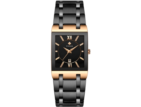 Relojes para hombre, reloj con correa de acero inoxidable para relojes de pulsera con calendario resistentes al agua, concha rosa, negro LUUCOZK