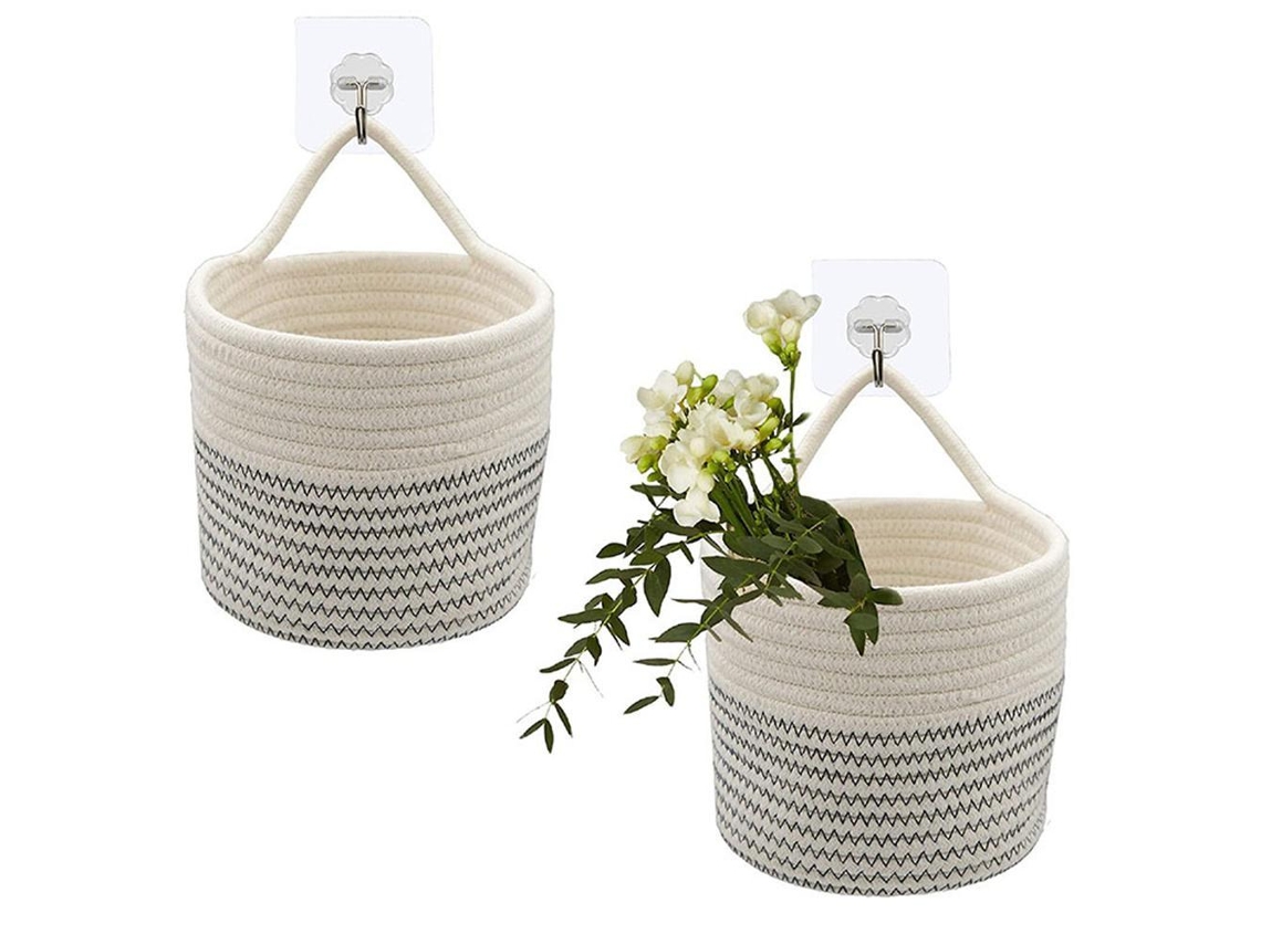 Cesta decorativa de cuerda de algodón para colgar en la sala de estar