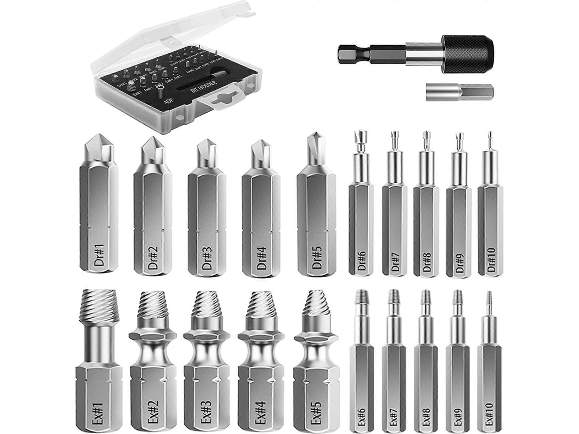 Kit De Extracción De Tornillos Rotos, 22 Piezas De Acero Aleado Hss 4341 Con Brocas Y Portabrocas Magnético Para Tornillos Rotos O Oxidados