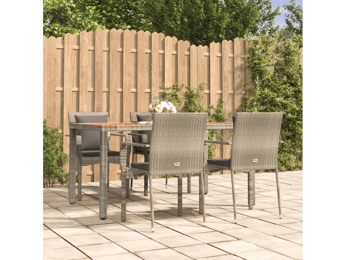 Juego de comedor de jardín de 5 piezas DKD Home Decor con cojines de mimbre gris
