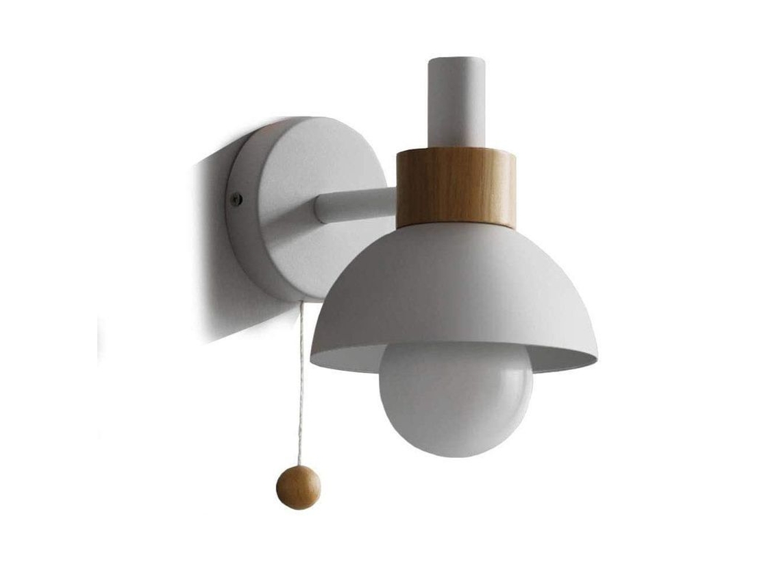 2026-33427-lámpara De Pared Moderna Hierro Madera Interruptor Cordón E27 Aplique Redondo