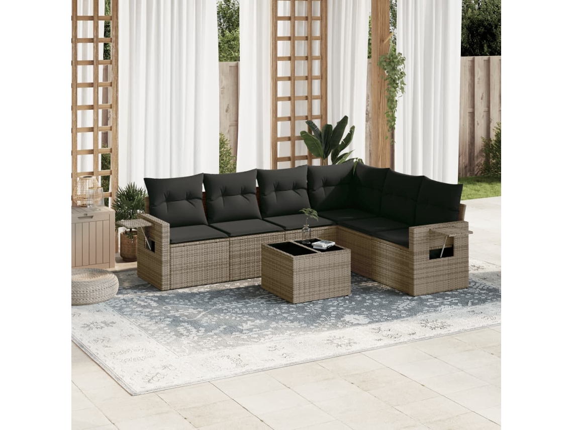 Conjunto de sofás de jardín de 7 piezas DKD Home Decor con cojines de mimbre gris
