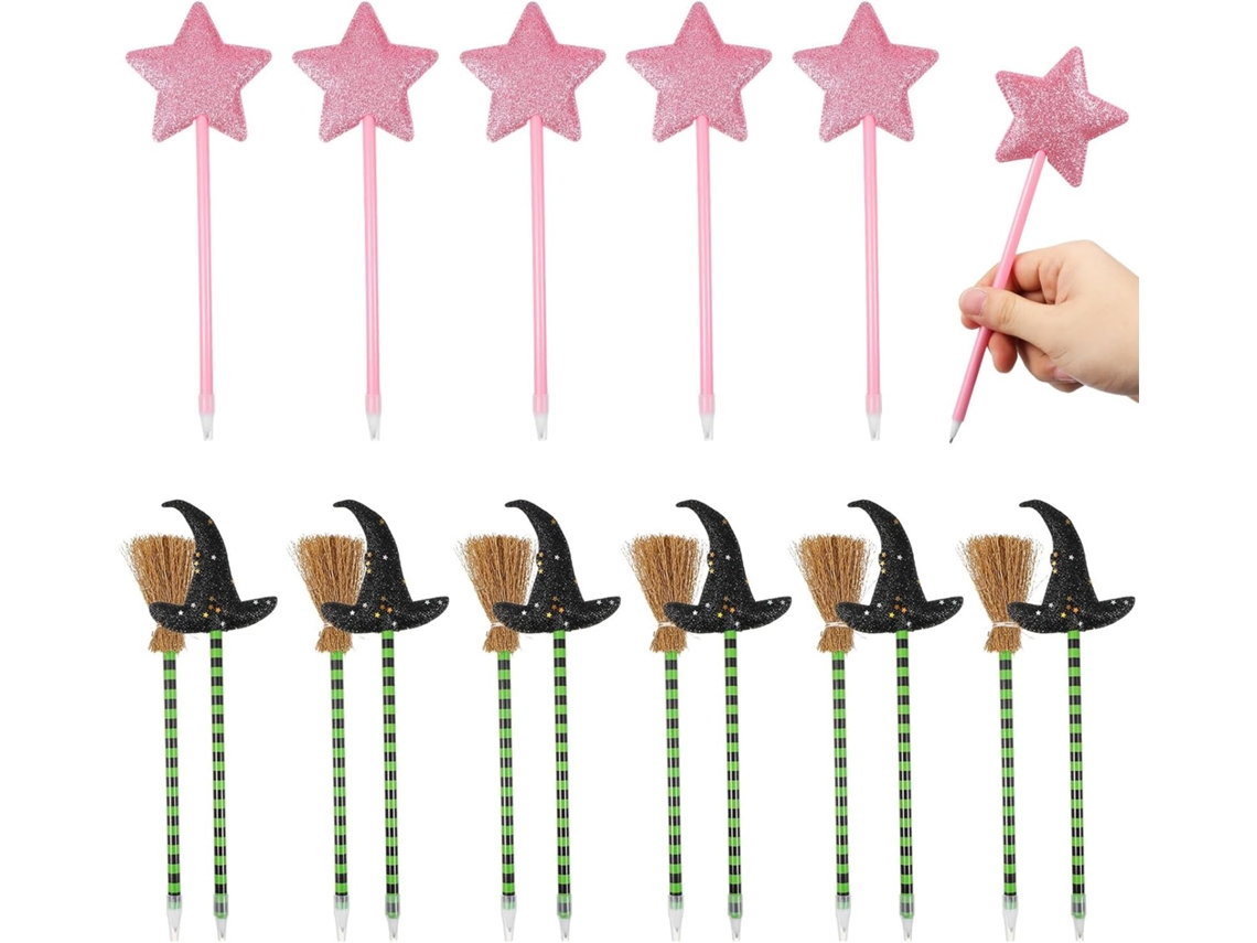 Juego De 18 Bolígrafos De Fiesta Con Diseños De Sombrero De Bruja, Escoba Y Estrella, De Plástico Para Bolsas.