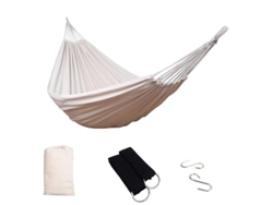Hamaca doble de camping 2026 para uso en exteriores e interiores, con soportes de acero y bolsa de almacenamiento.