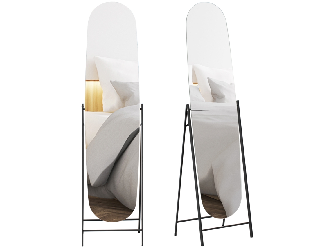 Espelho Corpo Inteiro Arqueado 160x40 Cm Sem Moldura Suporte Metal Preto