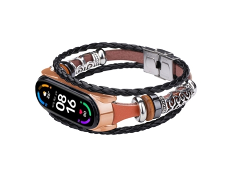 Correa de PU estilo étnico retro para Xiaomi Mi Band 5/6 - marrón/oro