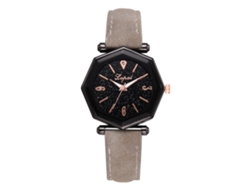 Reloj Analógico De Cuarzo Para Mujer Con Correa De Piel Sintética Y Esfera Geométrica Gris.