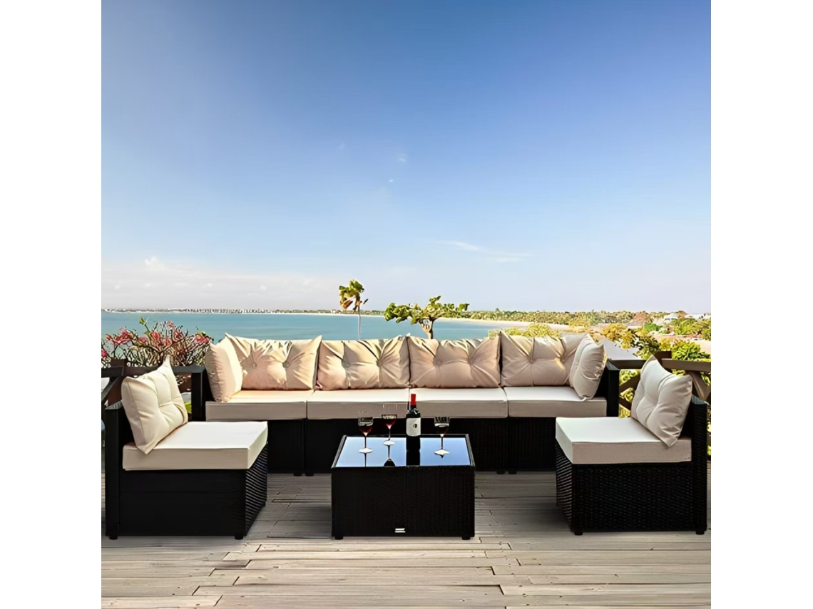 Conjunto de muebles de jardín modular 5 plazas de resina tejida NACULA - negro