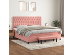 Cama Box Spring Con Colchón Terciopelo Rosa 200x200 Cm