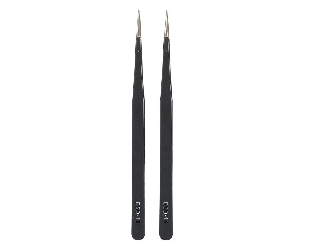 2 pinzas rectas antiestáticas de acero inoxidable ESD-11