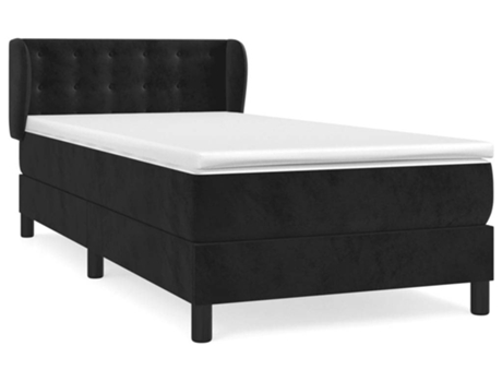vidaXL Cama con somier y colchón terciopelo negro 90x200 cm